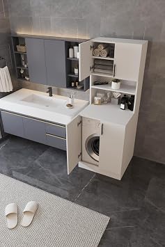 DF03101 Çamaşır Makinesi Dolabı Banyo Boy Dolabı BEYAZ