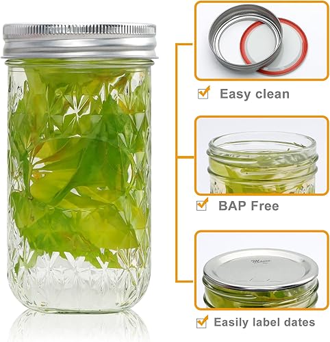 Miniatura 3 de Mason Jars 12 OZ,Canning Jars with Lids 24PACK,Glass Jam Jars, Jelly Jars with Airtight Lids,Ideal for Canning, Preserving, Honey, Wedding Favors
