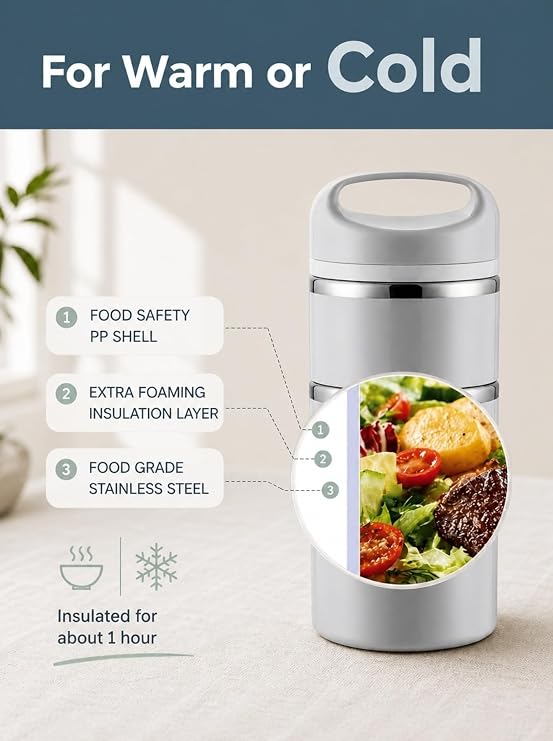 Lille Home Stainless Steel Lunch Box, Stackable 3-Tier, 1380ml
