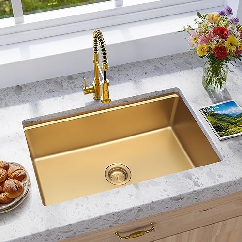 Miniatura 3 de MILOSEN Fregadero de estación de trabajo de acero inoxidable, fregadero de cocina de montaje inferior dorado, fregaderos de cocina de un solo tazón,