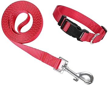The Pet Nation Classic Dog Collar and Leash Set, Adjustable Nylon Collar with Leash for Small Medium and Large Dogs, Quick Release and Breathable Collar for Puppies (Red Medium)