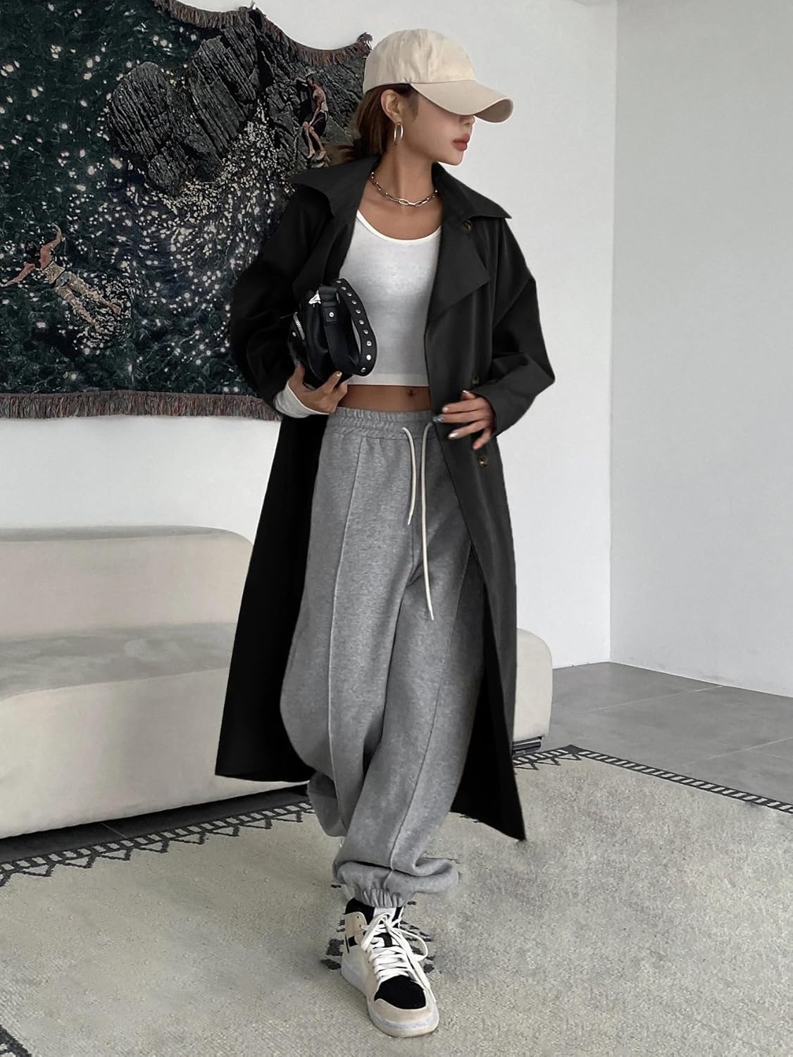 Women's Winter Fashion Raglan Sleeve Double Breasted Trench Coat Trench Coat