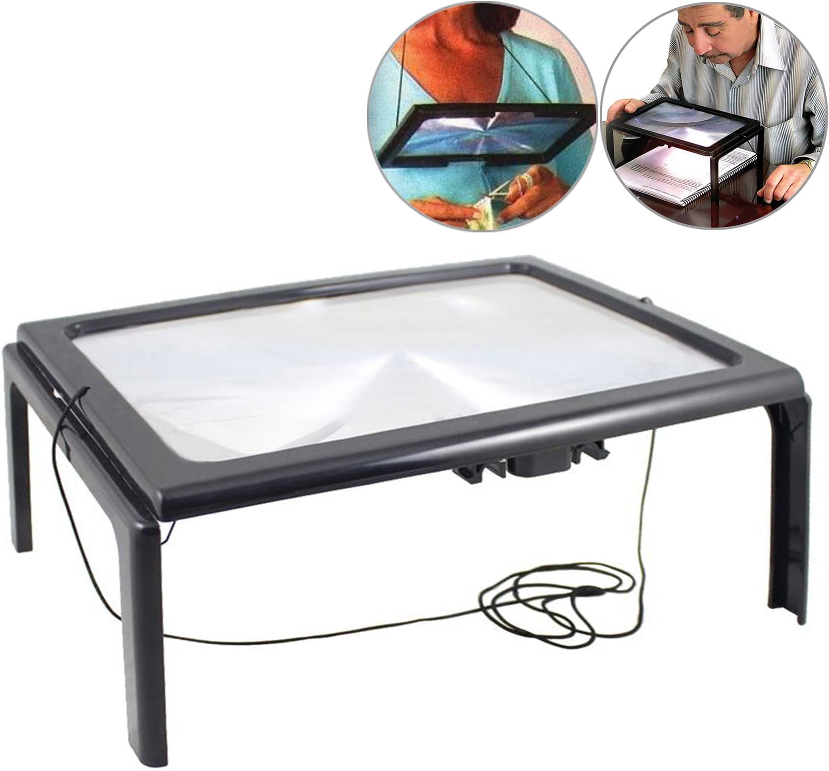 USHMSD Reading Magnifying Glass Hands Page Magnifier 4 LED Lighted 3X Magnification Foldable Magnifier