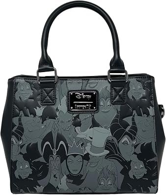 Loungefly Disney Villains Debossed Allover Print Crossbody Satchel Handbag Purse, Black, M