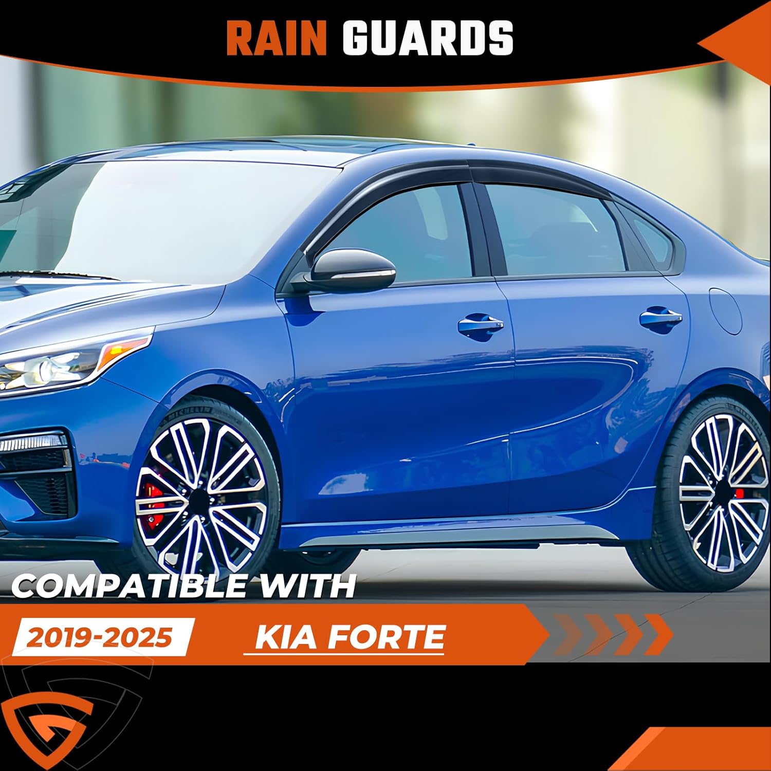 Tape-on Rain Guards Compatible with 2019-2024 Kia Forte, Out Channel Window Deflector Extra Durable Side Sun Wind Deflectors 2024 Forte Rain Guard Black 4 PCS