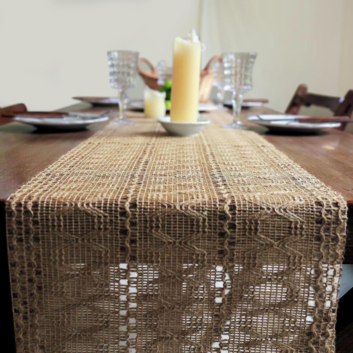 FunWheat Table Runner with Tassels 72 Inches Long Burlap Farmhouse Boho Table Runners for Table Decoration for Home Decor(Jute Brown,12x72 Inches)