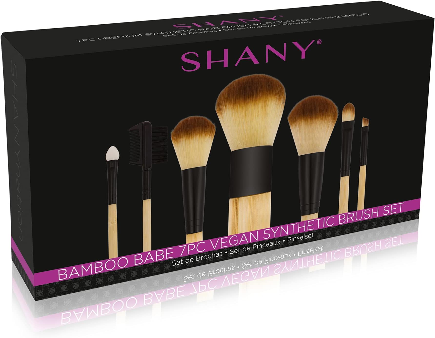 Bamboo Makeup Brush Set - Vegan Professional Makeup Brushes With Premium Synthetic Hair & Cotton Pouch for Easy Brush Storage - 7pc