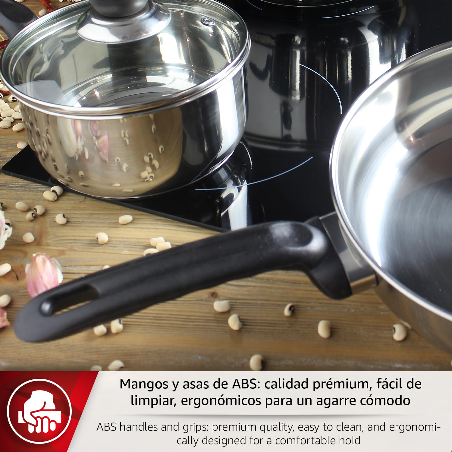 Magefesa - Practika batería de cocina, 7 piezas, fabricada en Acero Inoxidable, su fondo difusor garantiza la distribución de calor, INDUCCIÓN, fácil Limpieza y Apta lavavajillas