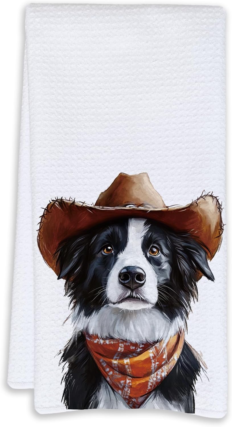 Cabana Bro Border Collie Gifts Kitchen Towels, Border Collie Gifts for Women Men Decorative Hand Towels for Bathroom, Funny Western Cowboy Shepherd Dog Dish Tea Towels for Kitchen, 16x24 Inch