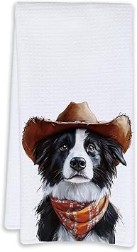 Border Collie Gifts Kitchen Towels, Border Collie Gifts for Women Men Decorative Hand Towels for Bathroom, Funny Western Cowboy Shepherd Dog Dish Tea Towels for Kitchen, 16x24 Inch