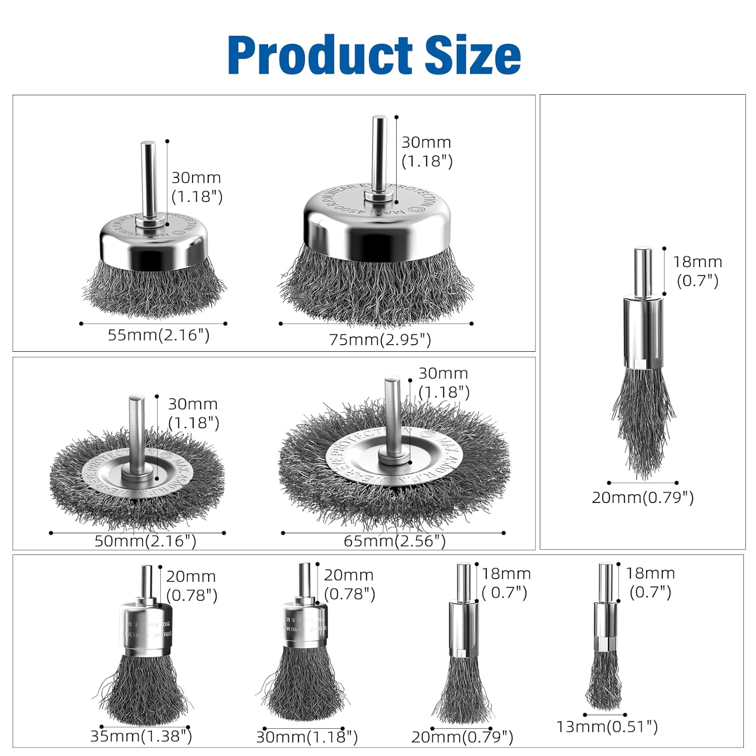 BURMONG Wire Brush for Drill 9Pcs, Wire Wheel for Drill 1/4 Inch Round Shank, Carbon Steel Cup/ Wheel/ Pen Brush Set for Rust Removal, Corrosion and Scrub Surfaces