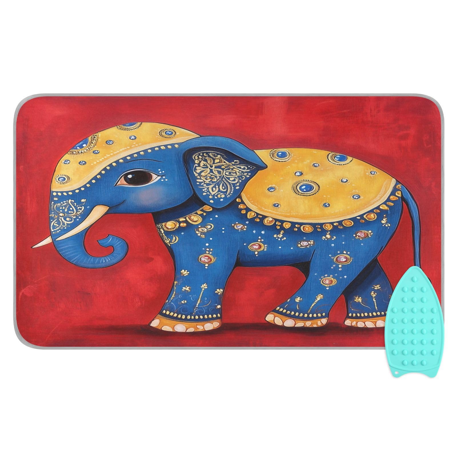 pnyoin Portable Ironing Mat Cute Happy Elephant Travel Ironing Pad with Silicone Iron Rest for Steam Pressing on Tabletop or Bed Heat Resistant Portable Quilting & Travel Blanket