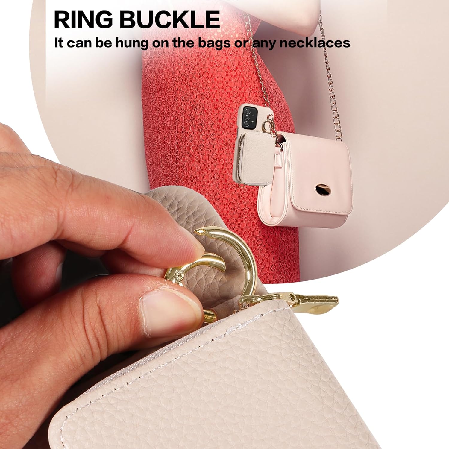 Wallet Case for Samsung Galaxy A52/A52S 5G with Shoulder Strap Ring Buckle, PU Leather Zipper Organ Purse, Credit Card Holder Stand Cell Phone Cover for A 52 S 4G G5 52A S52 52S Women Men White
