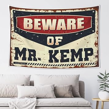 Funny Decor For Bar Beware Of Mr. Kemp Tapestry Room Decore Cave Man Bar75X100CM