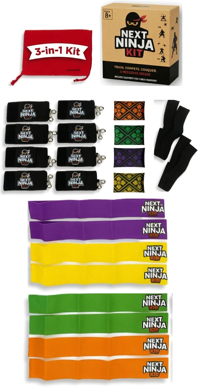 Next Ninja 3-in-1 Kids Ribbon Challenge Game – 3 Ninja Missions for Family, Indoor & Outdoor Group Game, Up to 4 Players
