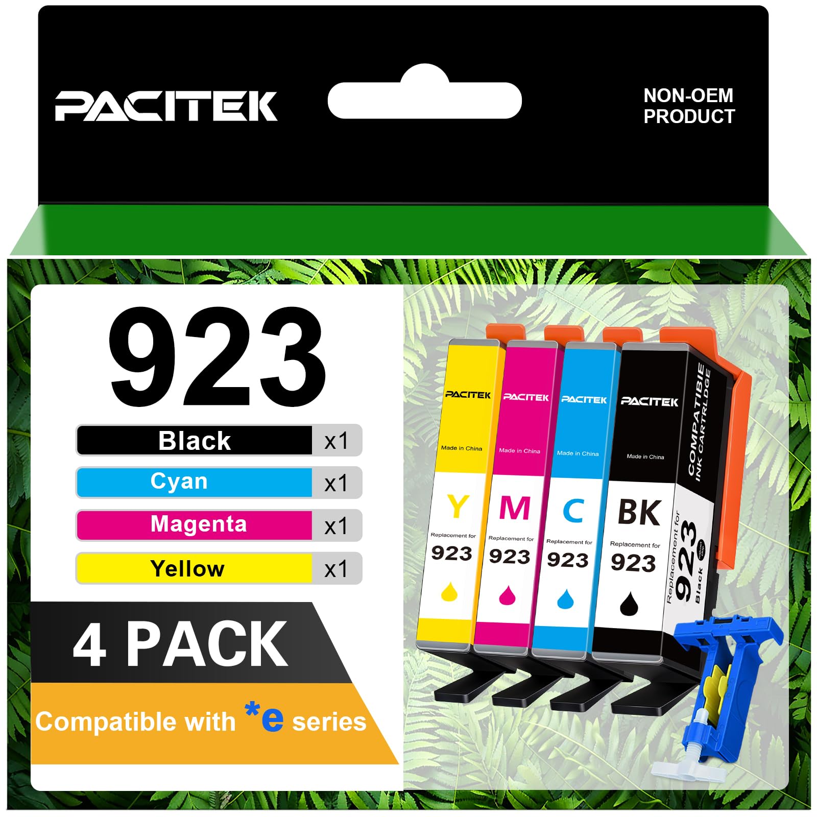 Photo 1 of PACITEK 923 Ink Cartridges Combo Pack Replacement for HP 923XL Ink Cartridges for HP Printers Work for HP OfficeJet Pro 8130e 8135e 8139e 8138e 8122e 8124e 8120e 8120 8122 Printer Ink (4 Pack)