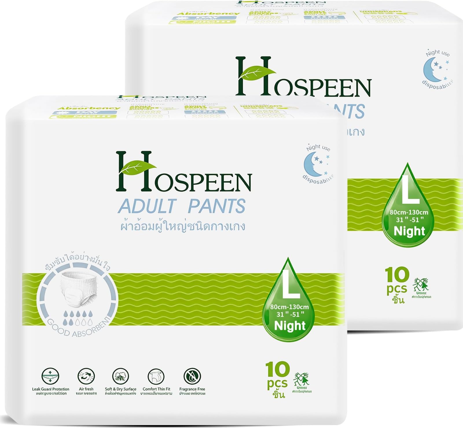 Nateen Hospeen Adult Diapers Pants,Period Pants for Sanitary Protection,Large,Waist Size 80-130cm,20 Count Night Unisex Adult Pull Ups,Panty Style Sanitary Pads for Women,Super Soft Fit.