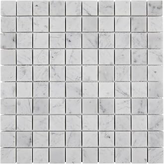 Diflart Carrara White Marble Mosaic Tile, Marble Backsplash Tiles for Kitchen Bathroom Wall Floor, Pack of 5 Sheets (White Carrara Honed, 1 Inch Square)
