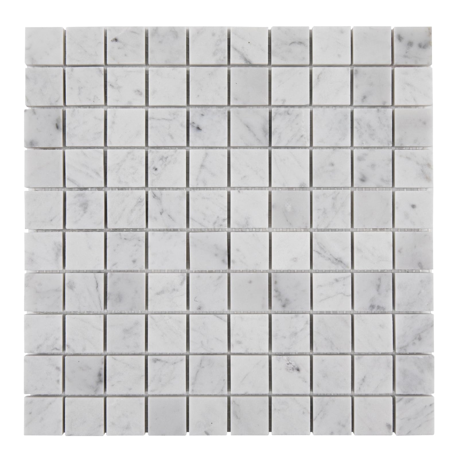 Diflart Carrara White Marble Mosaic Tile, Marble Backsplash Tiles for Kitchen Bathroom Wall Floor, Pack of 5 Sheets (White Carrara Honed, 1 Inch Square)