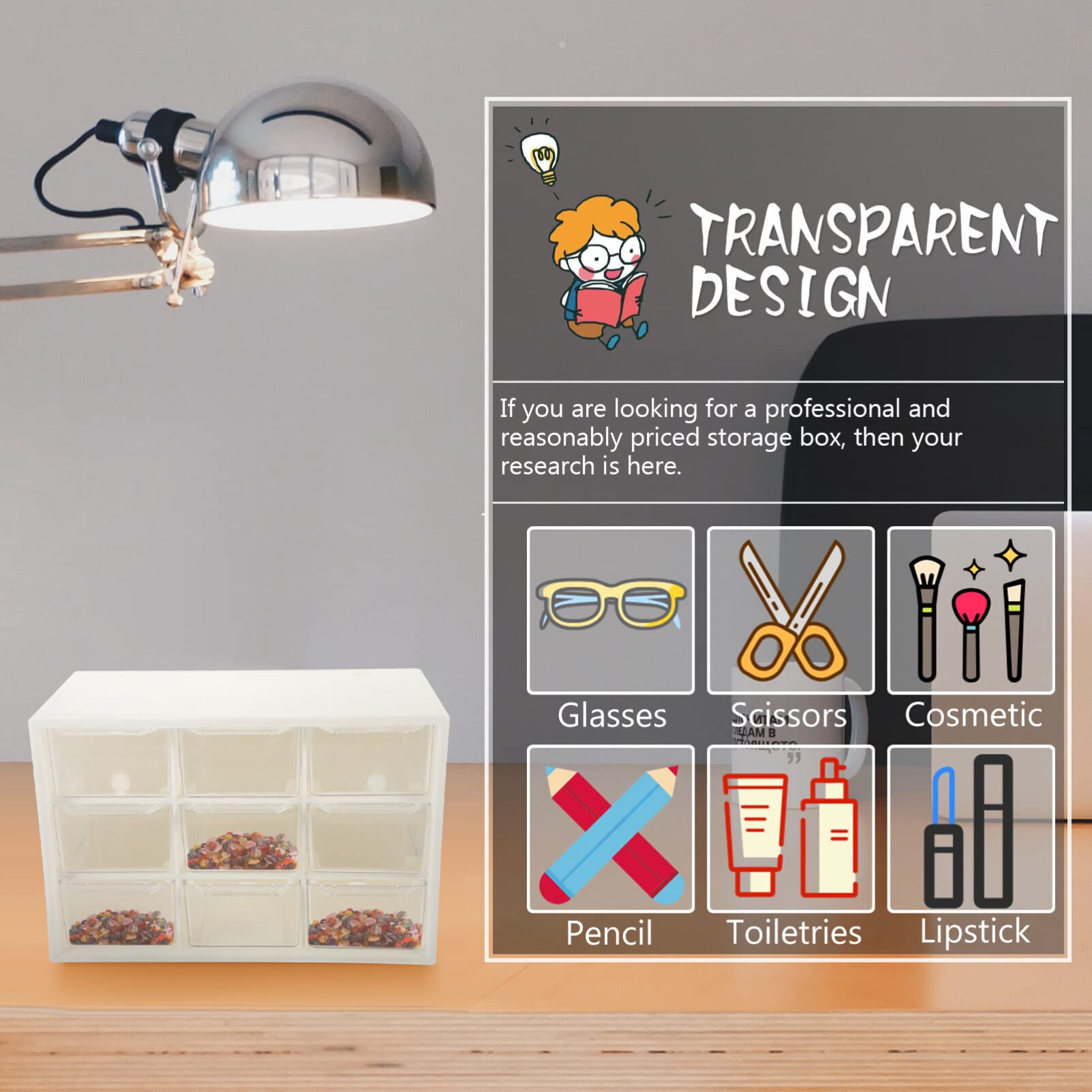 Boîte à Tiroirs à Perles Compartimentée en Plastique Beige, Lot de 4