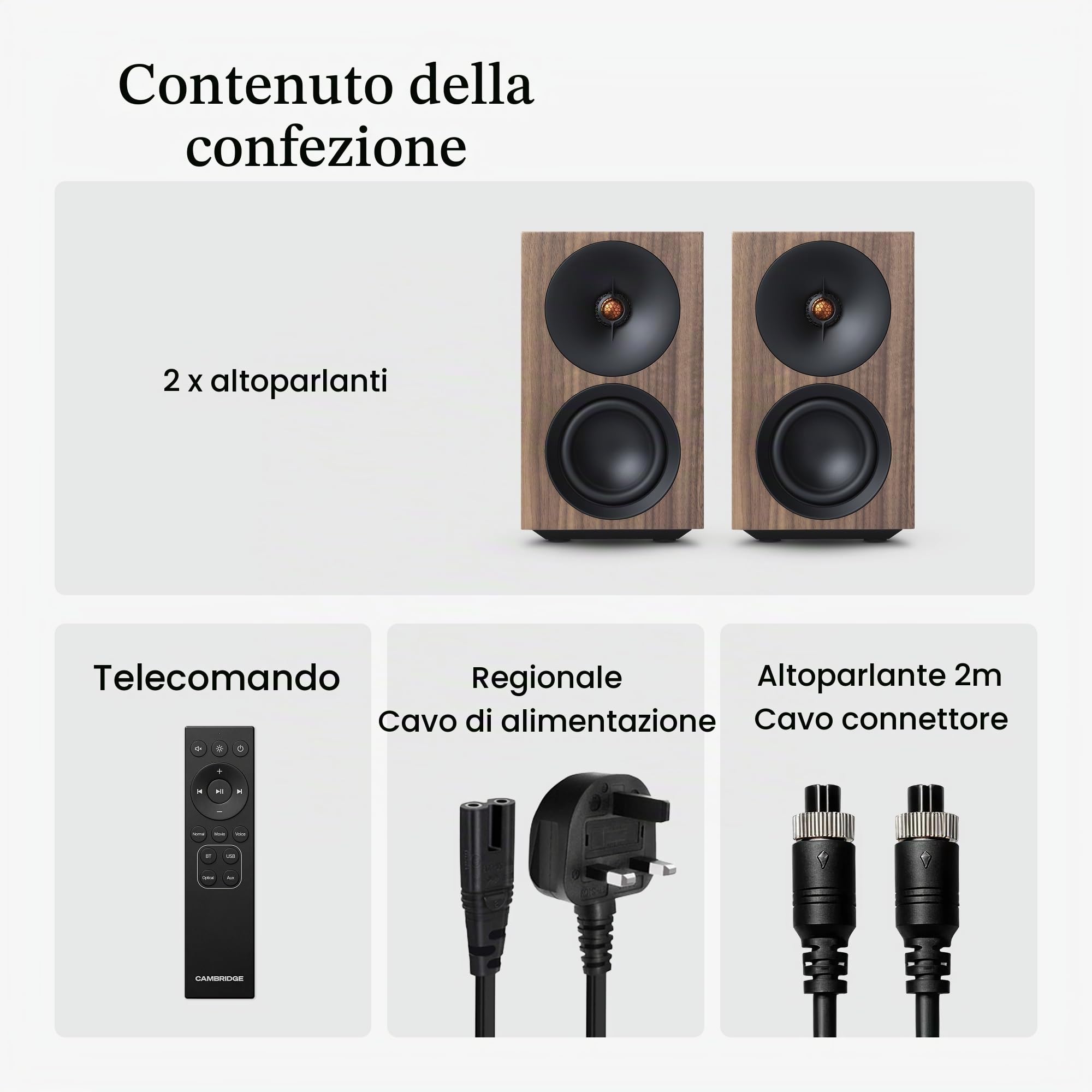 Cambridge Audio L/R S - 100W Diffusori Stereo Attivi Compatti con Bluetooth aptX HD, USB Audio, Ingressi Aux & Ottico, Uscita Subwoofer, Telecomando, Room Positioning, DynamEQ – Noce