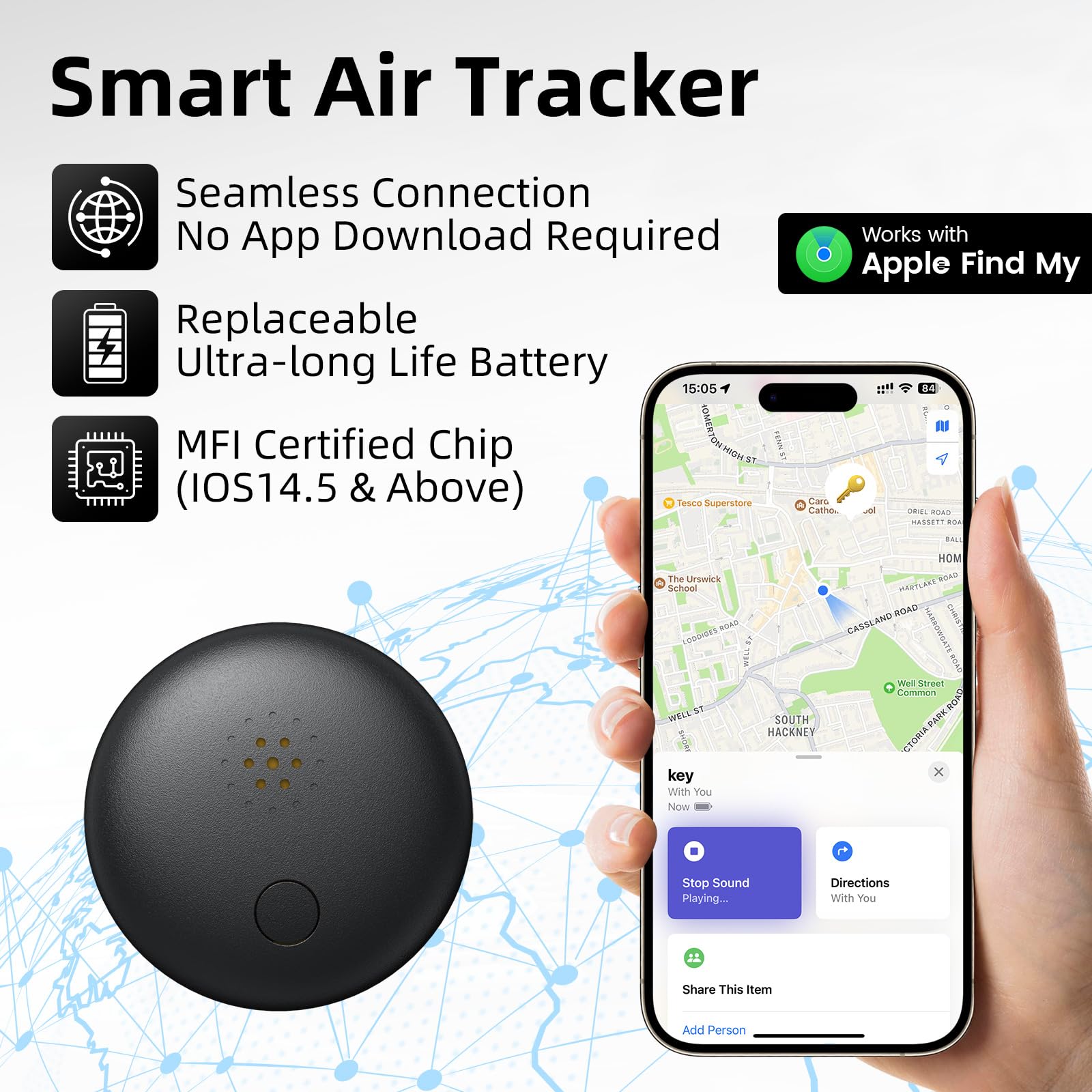 GPS Tracker – Mini Echtzeit-Ortungsgerät ohne monatliche Kosten | Für Auto, Kinder, Hunde & Katzen | Magnetisch & Unauffällig | Kompatibel mit iOS (Nur iOS)