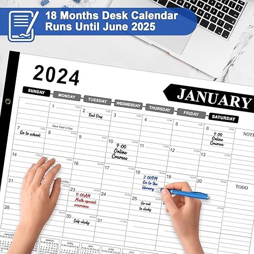 Miniatura 7 de Calendario de escritorio grande 2024-2025, calendario de escritorio de 22 x 17 pulgadas, 18 meses, enero de 2024 a junio de 2025, calendario de