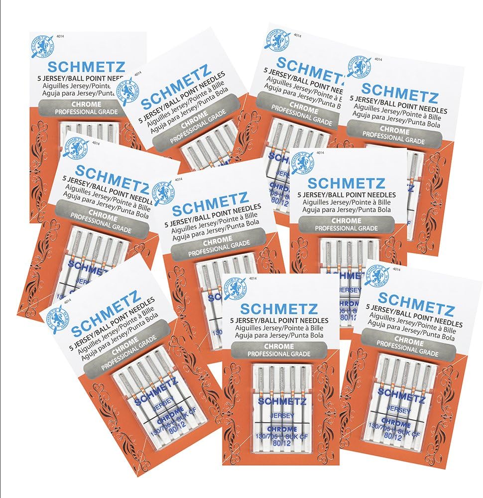 50 Schmetz Chrome Jersey Sewing Machine Needles - Size 80/12 - Box of 10 Cards