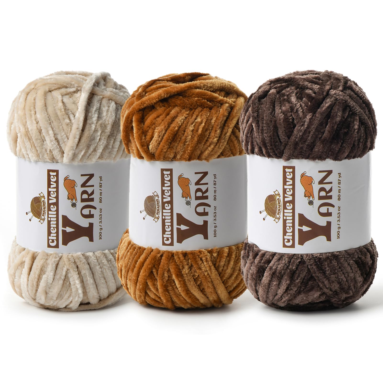 Chenille Crochet Multi-Color Sets Yarn 3 Pack