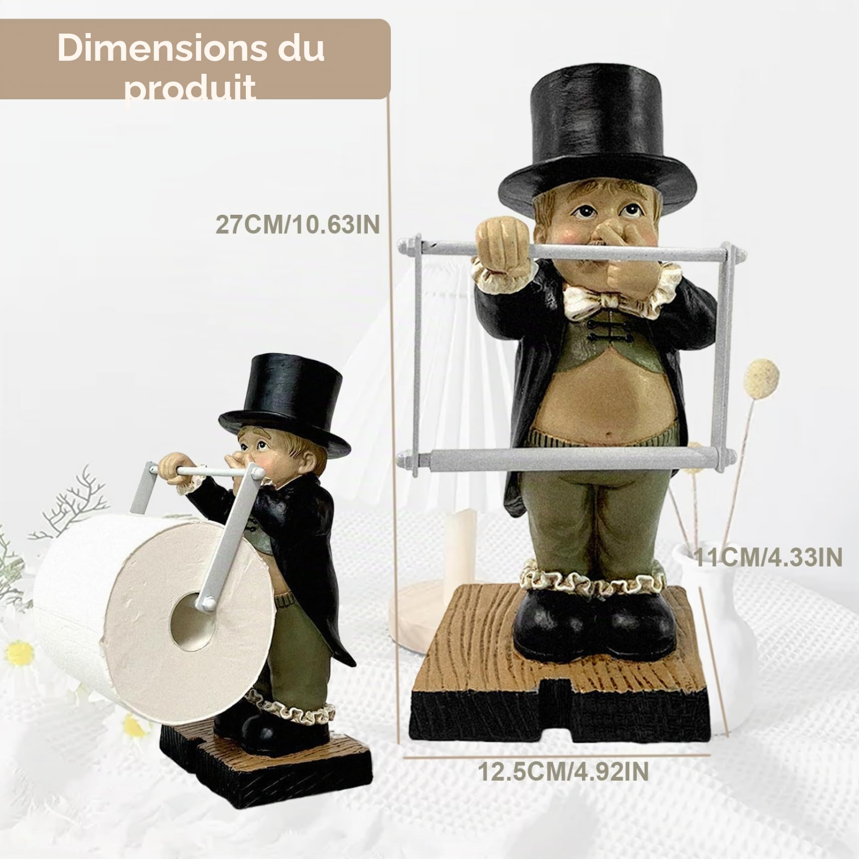 Porte-papier toilette unique, figurines de résine de bouton de toilette 6x3 garçon tenant la statue du majordome de nez avec plateau sculptures modernes décoration intérieure pour table de table