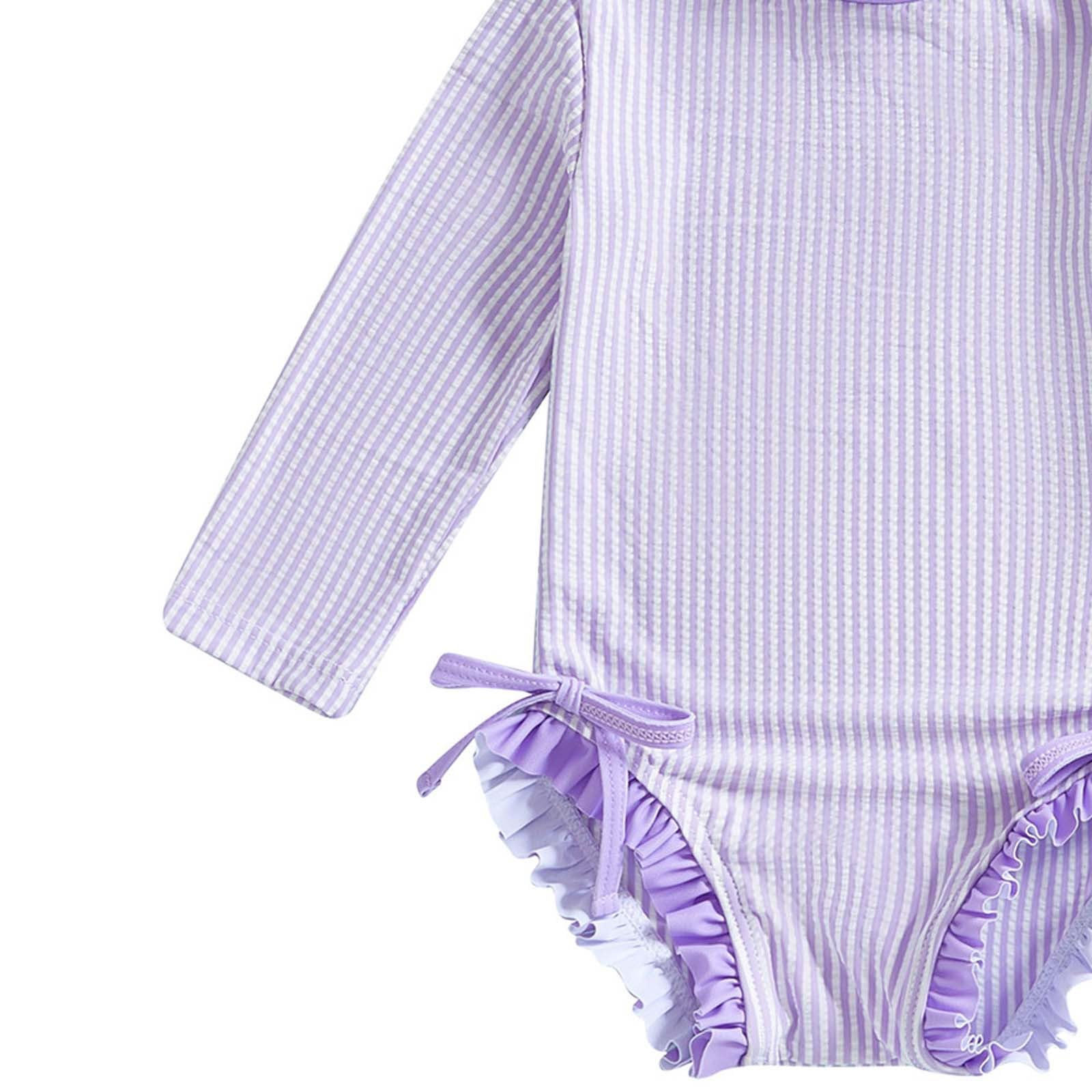 Generisch MäDchen Sunny Bañador de rayas para niñas con lazo, de dos piezas, bonito juego de gorro de baño y gorro de baño para niños pequeños, ideal para la playa de verano
