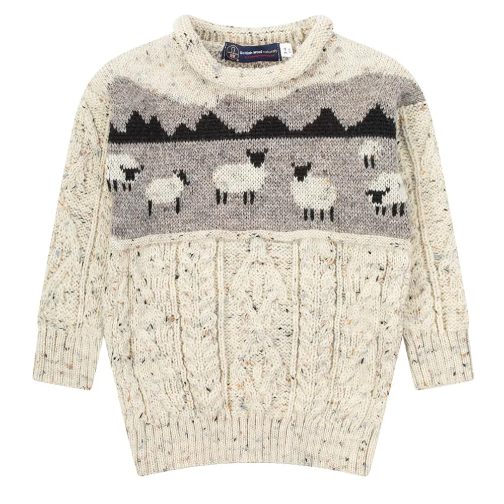 Lambland Kids' 100% British Wool Sheep Scene Tunic Jumper (UK, Age, 5 Years, 7 Years, Regular, Skiddaw NEP)