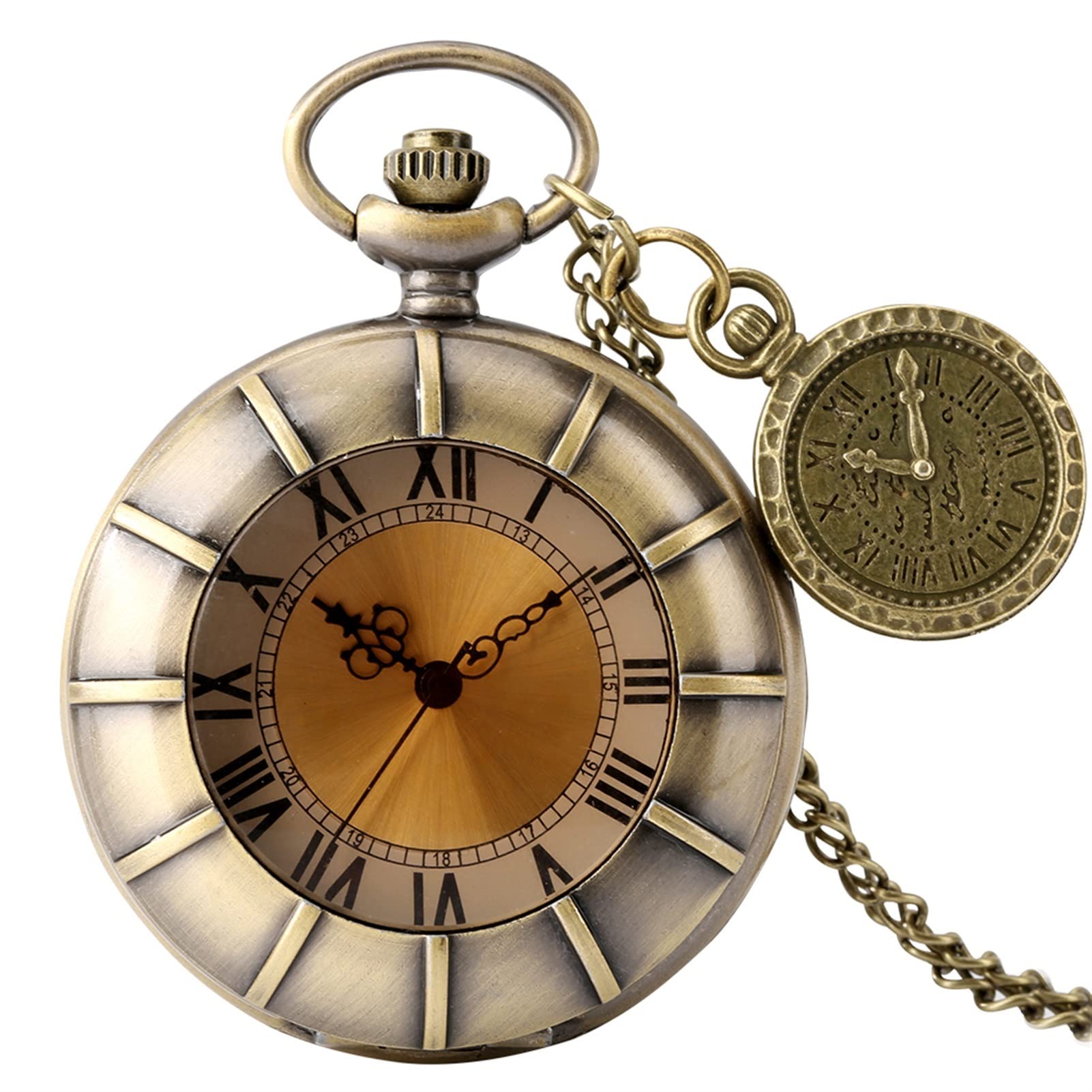 Lucosr Orologio da tasca in bronzo vintage orologio da tasca con numeri  romani orologio da polso al quarzo orologio con ciondolo inciso (colore :  Style-2) : Amazon.it: Orologi