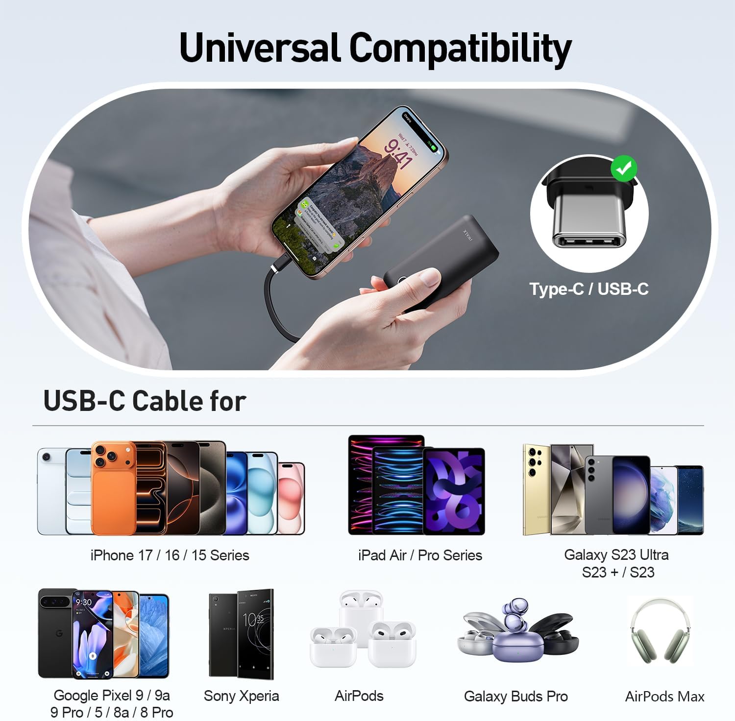 iWALK Mini Portable Charger 10,000mAh, 22.5W USB-C Fast Charging Power Bank with Built-in Cable, Travel Essential Ultra-Small Battery Pack Compatible for iPhone 17/16/16 Pro/15, Samsung, Google, Black - Image 5