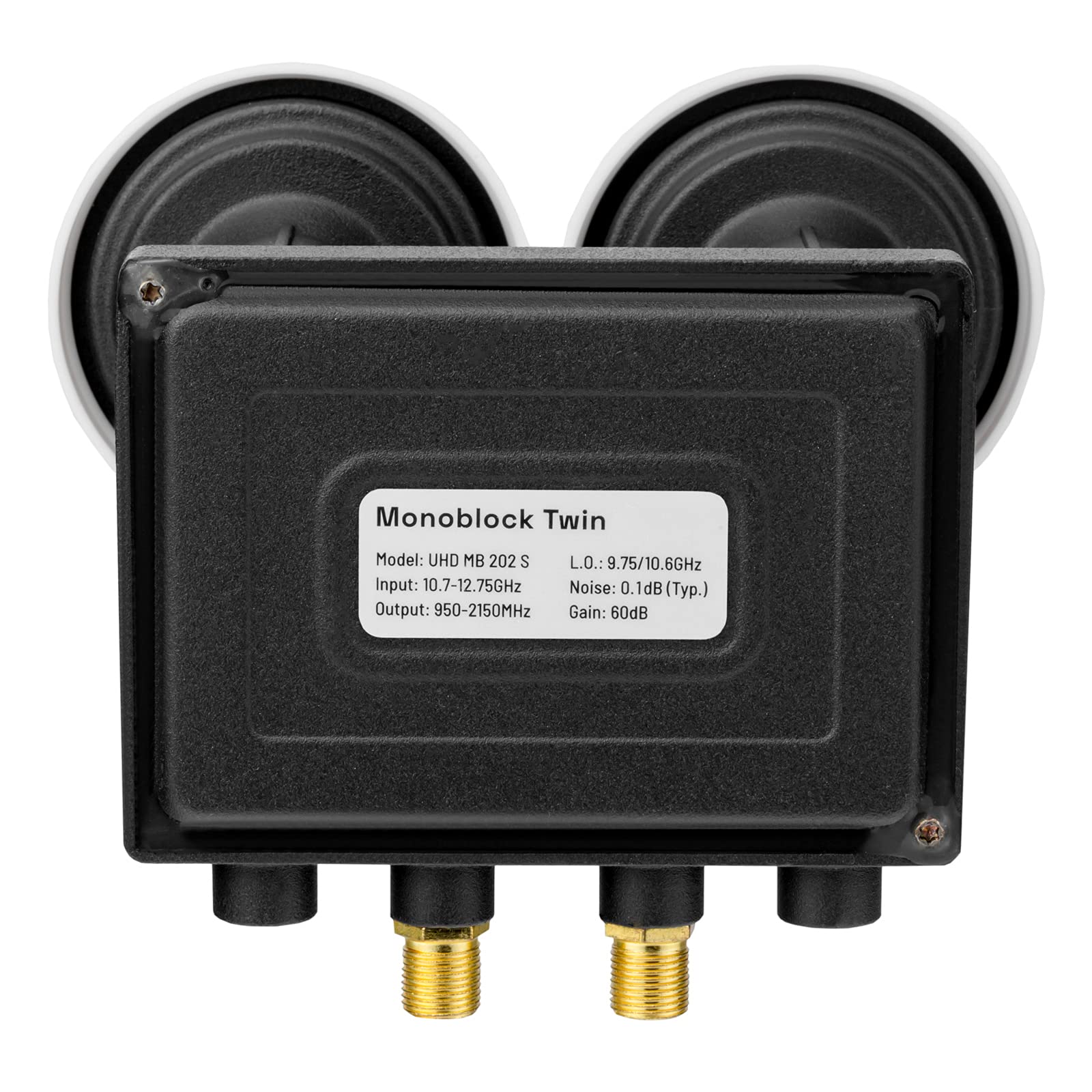 hb-digital LNB Twin LNB UHD MB 202 S LNC | pour 2 participants/récepteurs Direct & 2 satellites : Astra 19,2° Hotbird 13° Full HD TV 3D 4K Noir + 4x connecteurs F plaqués or + 2 douilles en caoutchouc