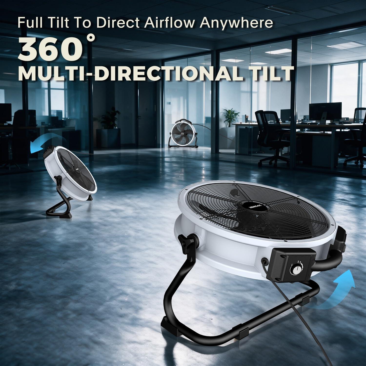 XPower FD-450DP - Ventilatore di circolazione dell'aria commerciale da 45,7 cm, motore brushless DC ultra a risparmio energetico da 105 W, ventola ad alta velocità ultra silenziosa con supporto