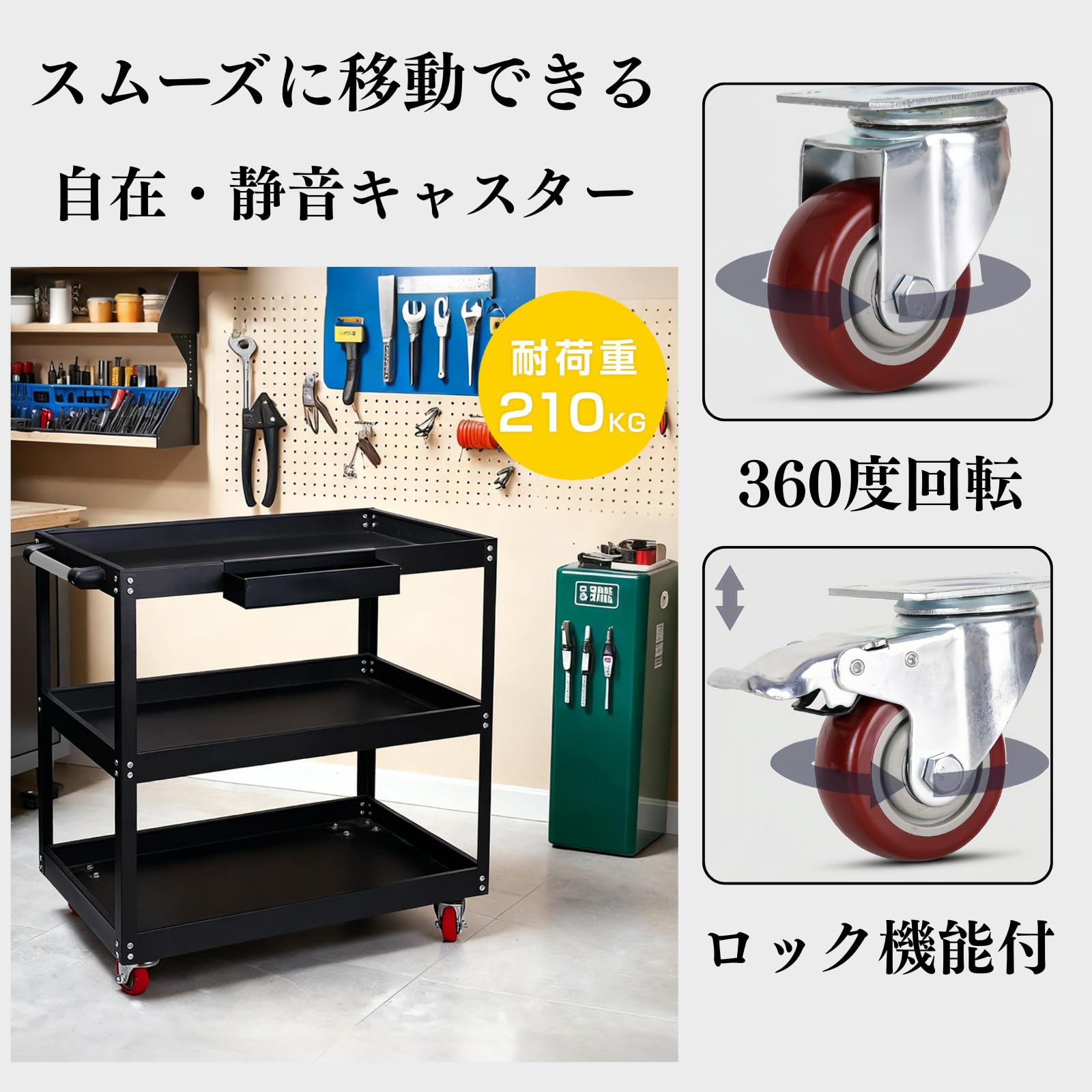 Amazon.co.jp: MIMIER ツールワゴン キャスター付 3段 ブルー 大型 幅