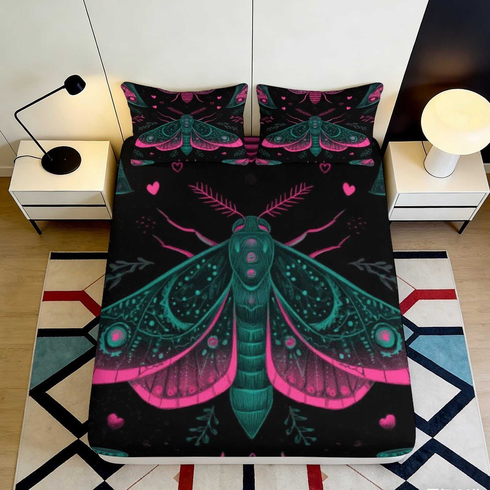 3D Printed Butterfly Fitted Sheet Microfiber Deep Pocket Bedding Non-Slip Elastic Hem Butterfly Mattress Fitted Cover Washable 90x200x25cm