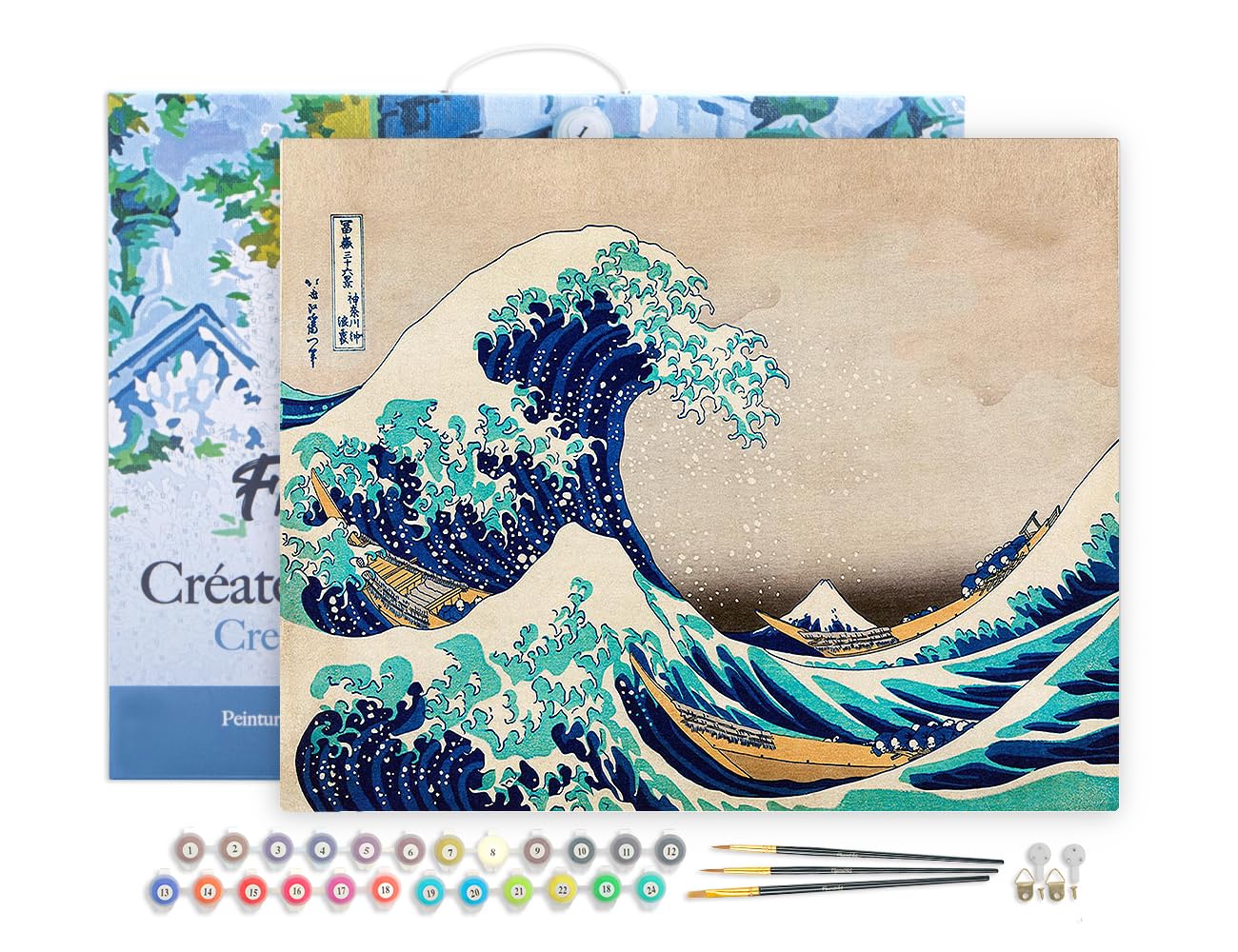 Figured'Art Paint by Numbers for Adults with Frame The Great Wave of Kanagawa by Katsushika Hokusai 40x50cm - Craft Art Painting DIY Kit Canvas Already Stretched on a Wooden Frame