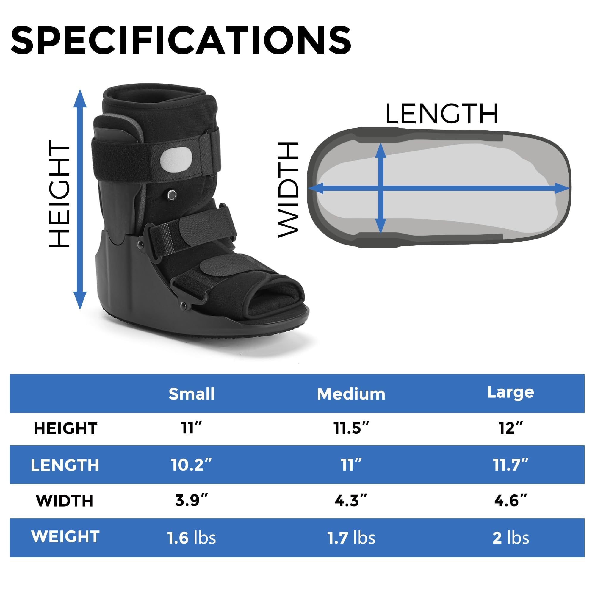 Air Walking Boot – Kurze CAM Walker Orthese | Medizinische Fußstütze, Für Frakturen, Verstauchungen & Gelenkverletzungen, Für linken oder rechten Fuß geeignet