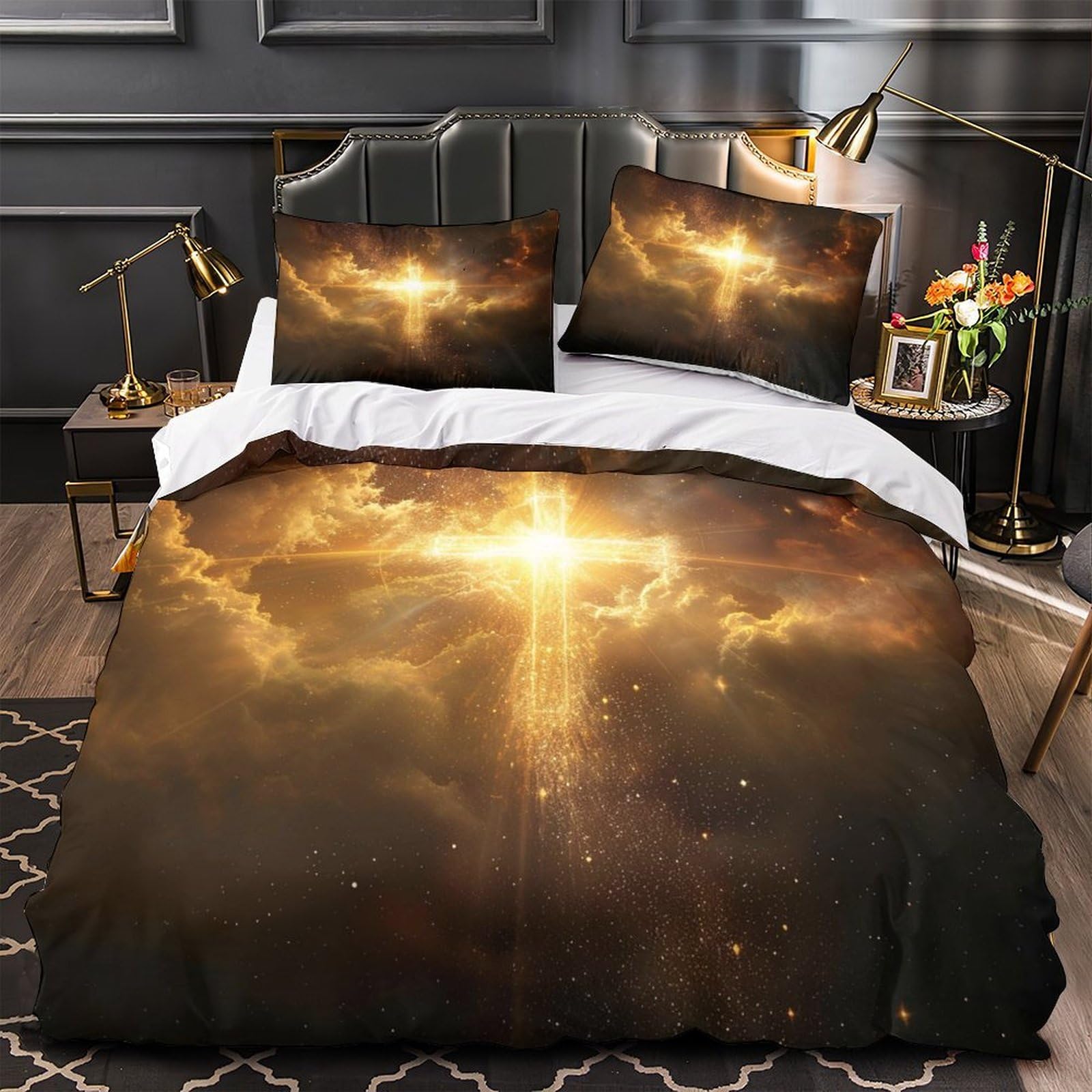 Housse de couette 200x200 chérubins célestes parure de lit microfibre avec fermeture éclair