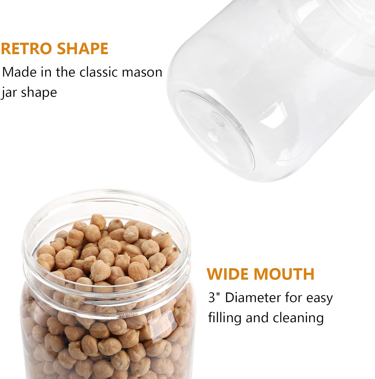 Tebery 12 Pack Clear Plastic Mason Jars with One Piece Lids, 16OZ Mason Cocktail Cup Shatterproof Drinking Jar, Refillable Empty Slime Storage Containers for Overnight Oats, Honey, Spices and Herbs