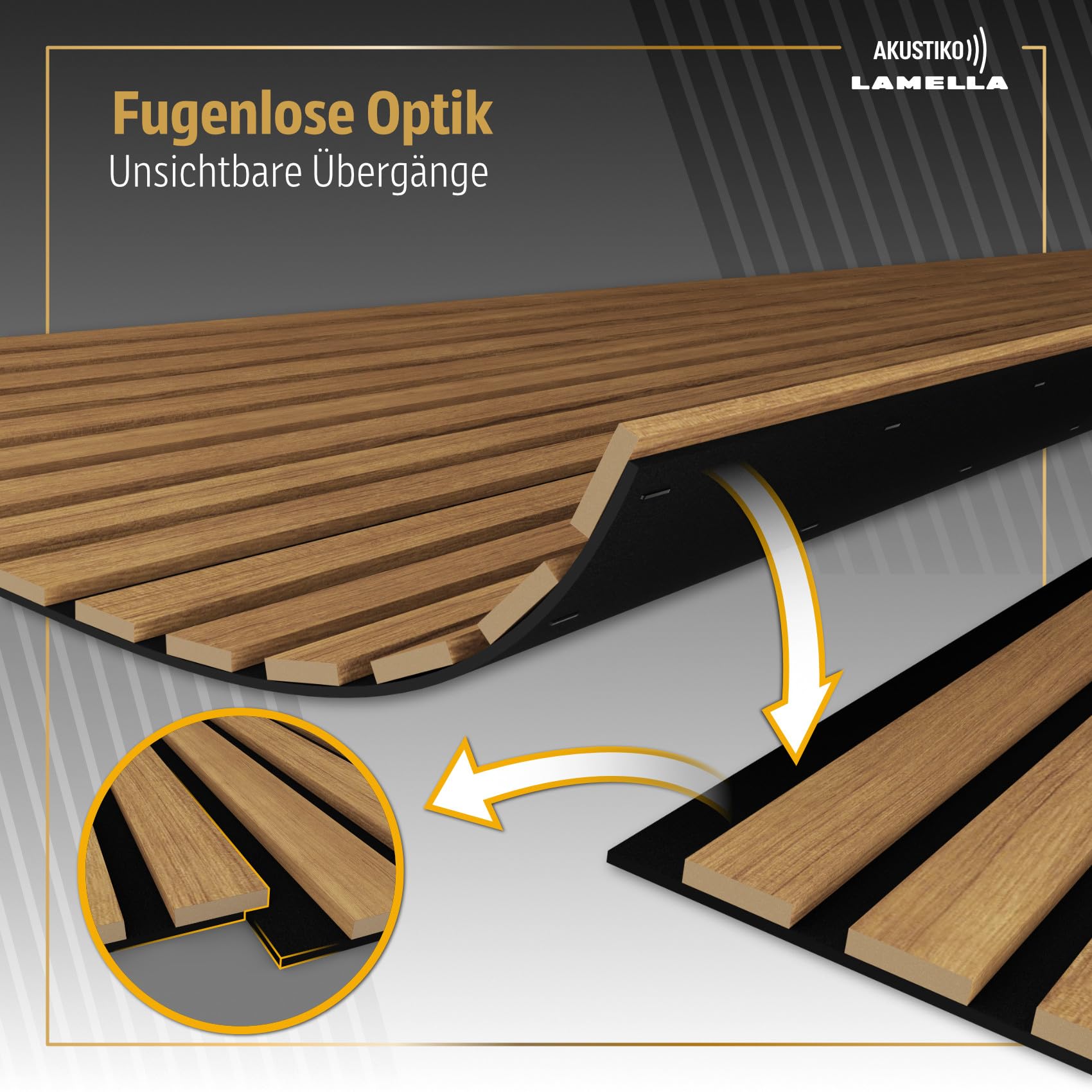 Akustiko Lamella Akustikpaneele 2 Stück 280x60cm - flexible Filz MDF Wandpaneele fugenlos - überlappende Holz Lamellenwand, Holzlamellen dünn - Akustik Wandverkleidung (3.36m² Natural Teak)