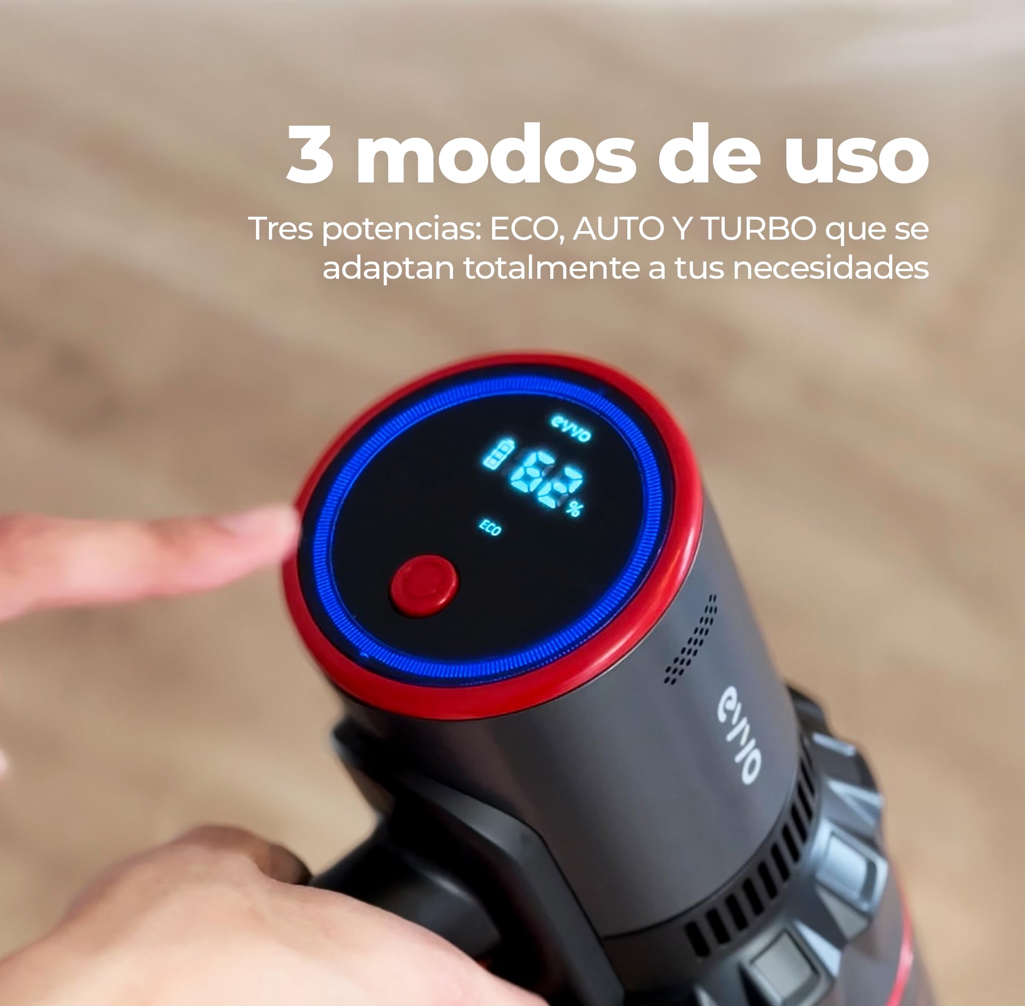 EVVO Aspiradora sin Cable, Batería de 29,5 V, Potencia de succión de 150 AW, hasta 70 Minutos de Autonomía, Múltiples Accesorios, Cepillo multifibras con iluminación LED (Ai36)