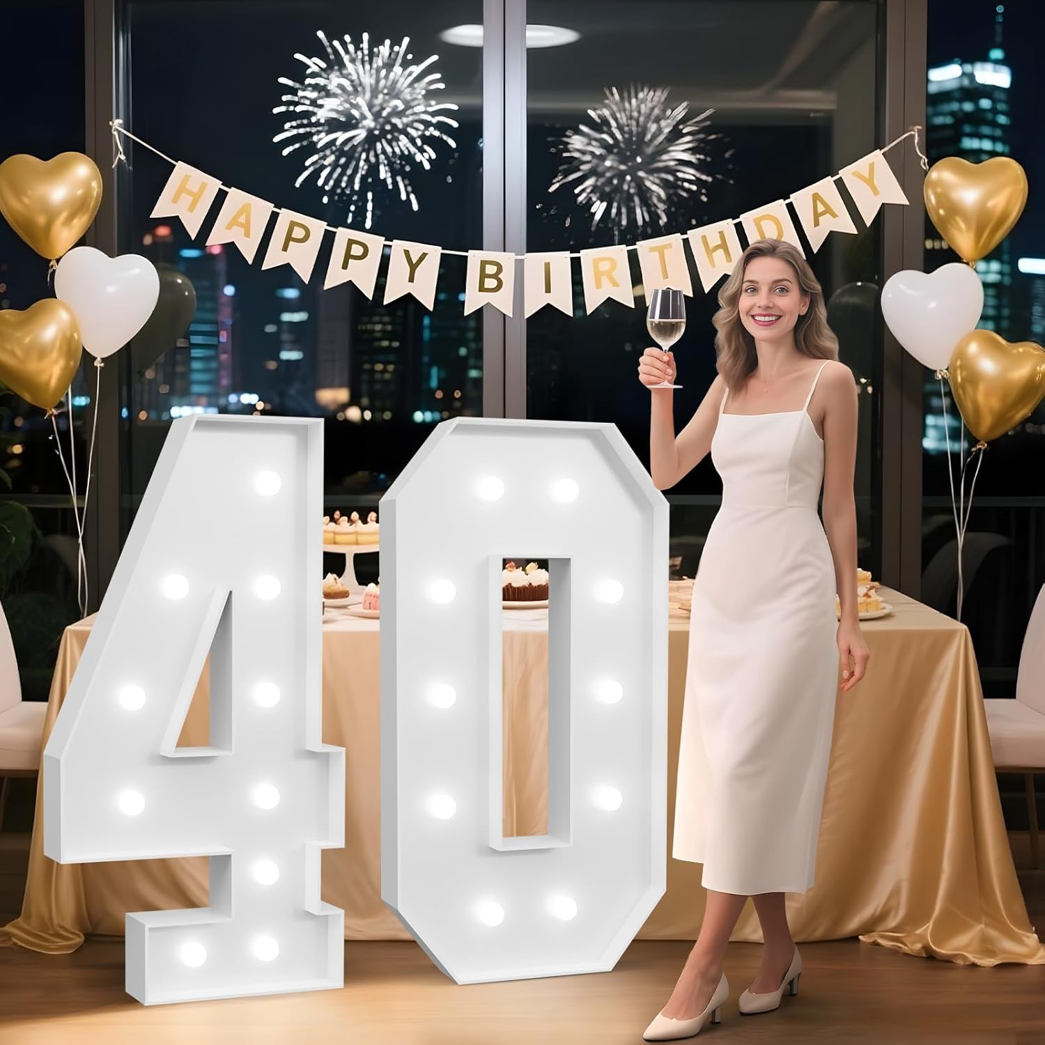 4FT Marquee Numbers 40, Happy 40th Birthday Decorations for Women Men, Large 40 Light up Number for Him Her 40 Years Old Birthday Party Supplies, 40th Anniversary Party Decor Number 40