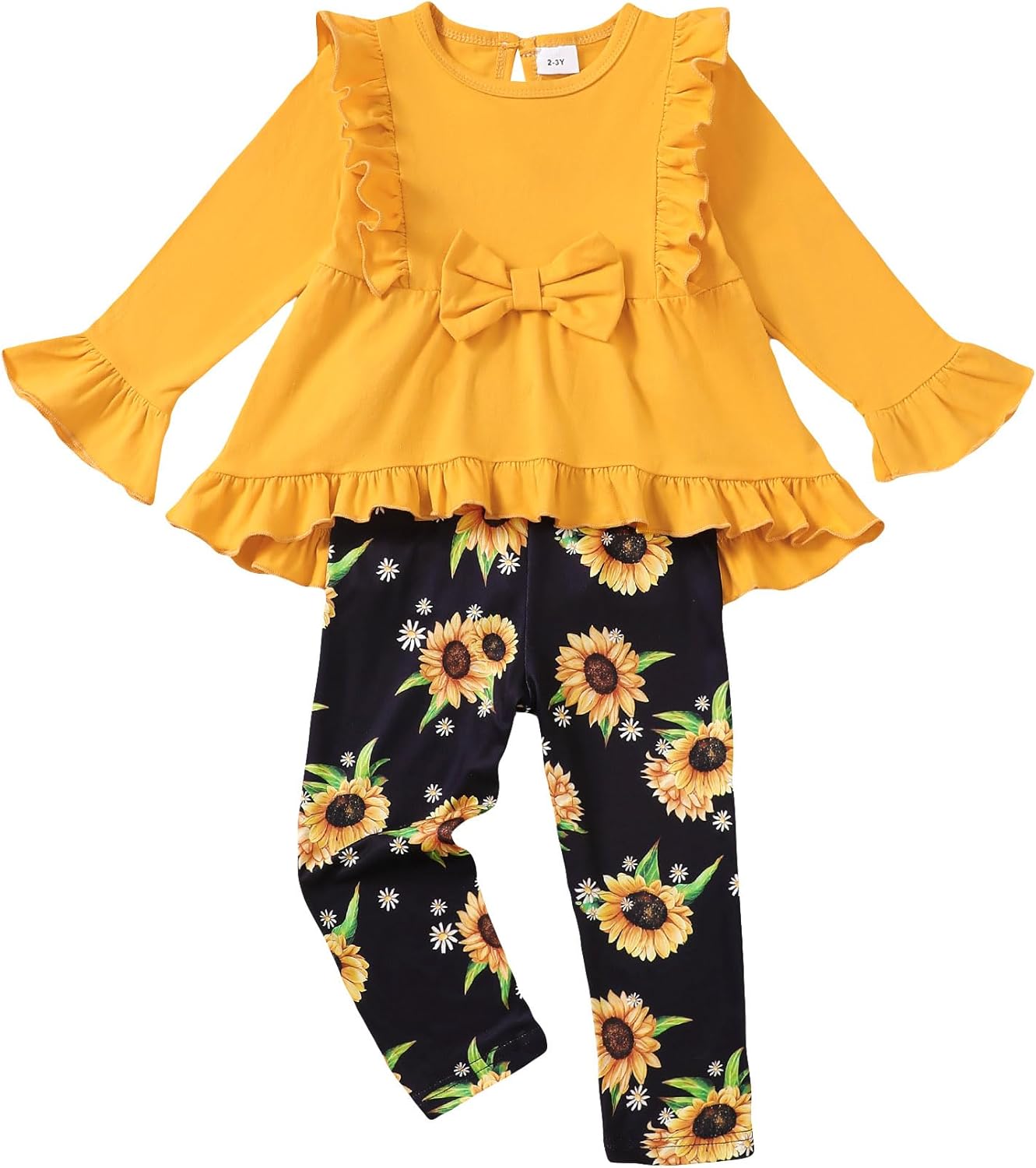 sunny piggy baby girl clothes toddler girl fall winter clothes heart print long sleeve t shirt flare pants set infant outfits 2-3t yellow