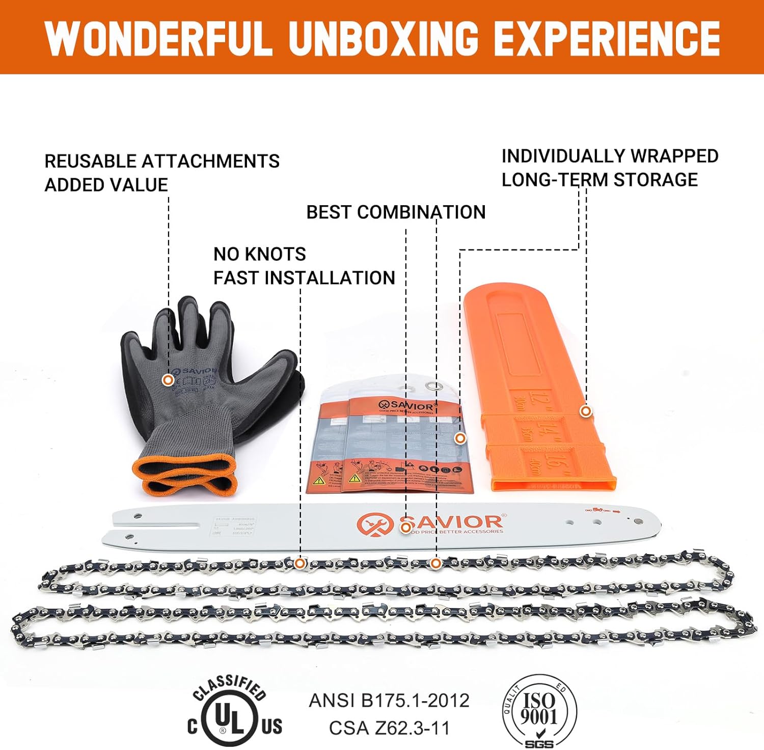 Savior 16 Inch Chainsaw Bar and S55 Chain Combo, 3/8" LP Pitch .050" Gauge 55 Drive Links for Stihl MS170 MS180C, Replacement Chain Saw Bar 105668 160SDEA074(Chain*2+Bar*1)
