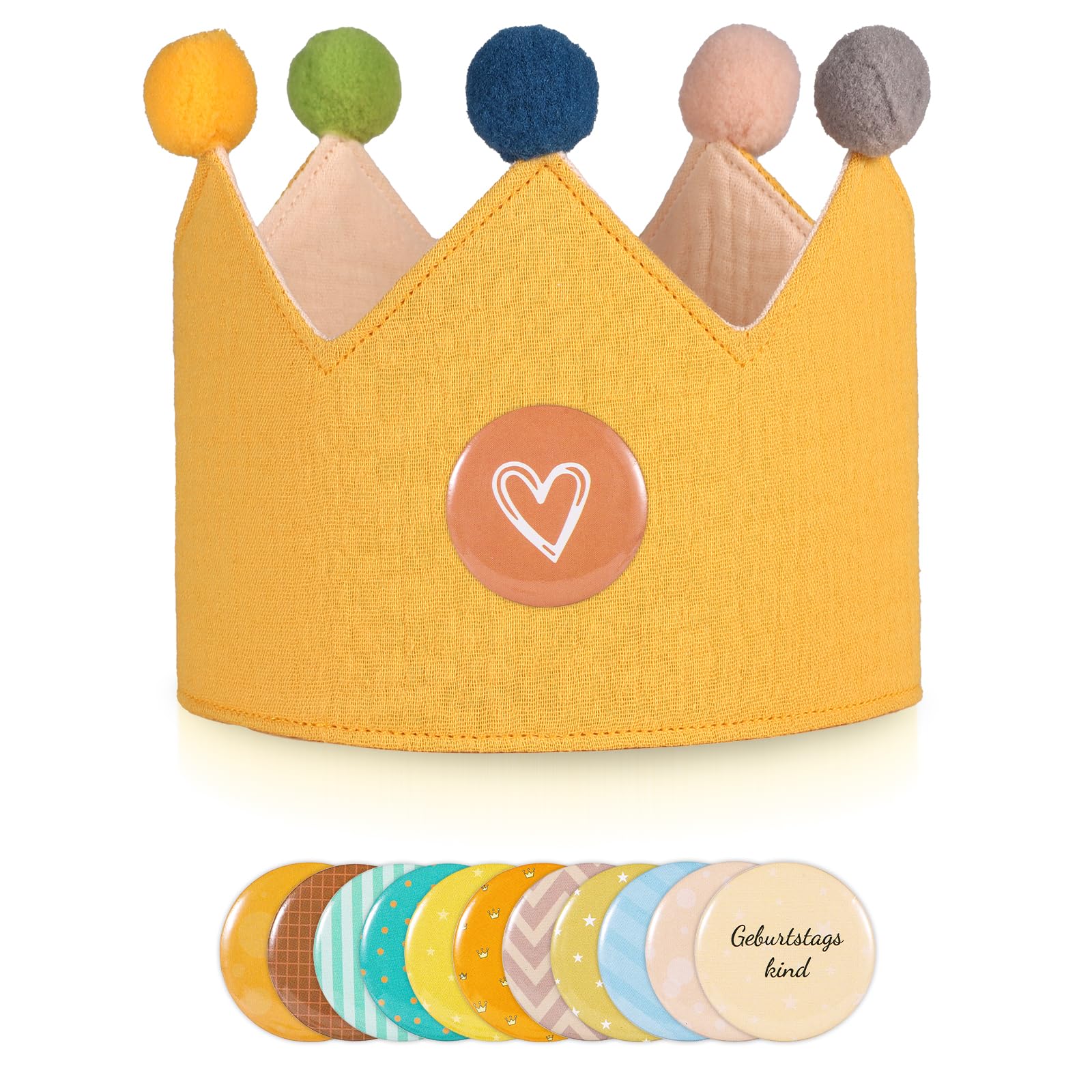 Birthday Crown Hat, with 0-9 Number Signs Cute Muslin Kids Birthday Crown Reusable Decorative Birthday Hat Party Supplies for Baby, Girls, Boys (Yellow)