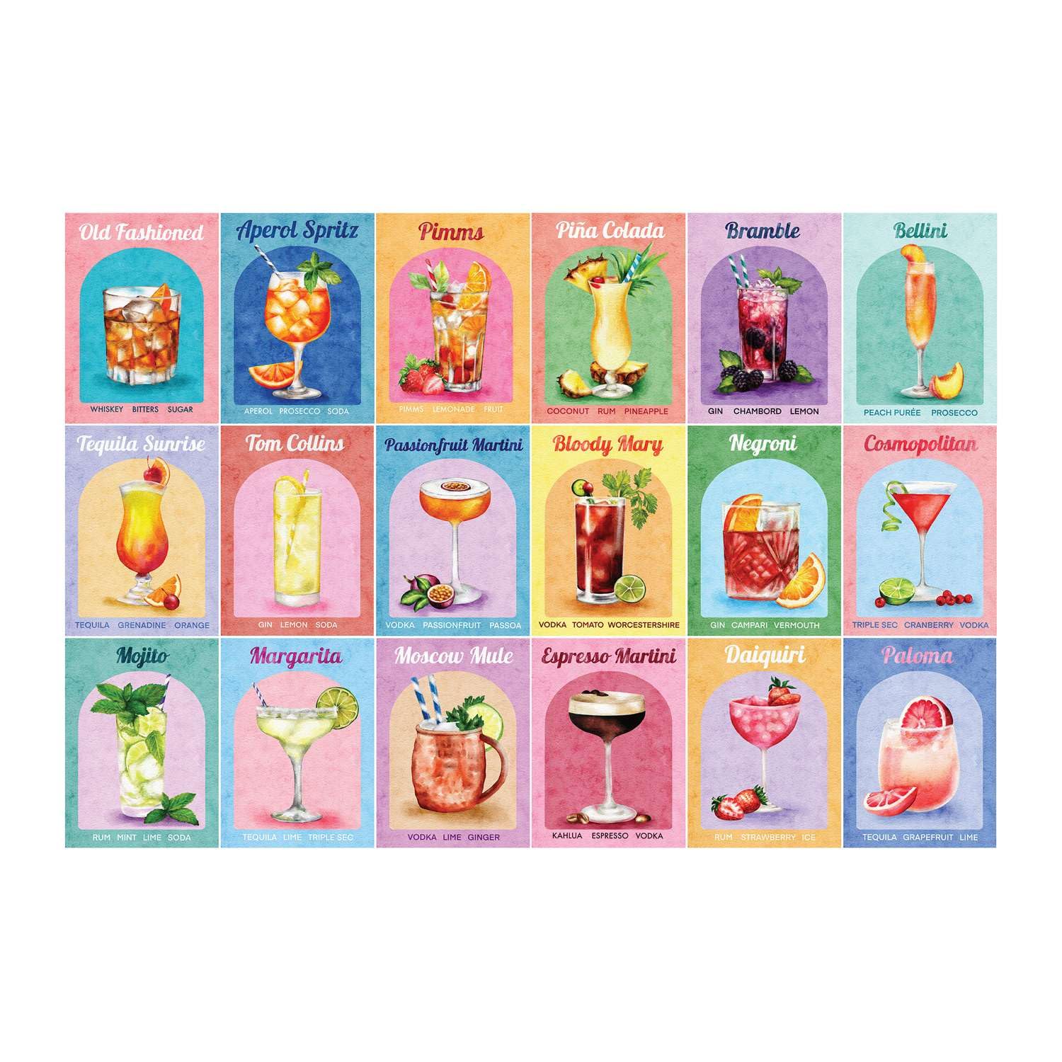 The House of Puzzles Colourful Cocktails Jigsaw, 1000 Piece Jigsaws for Adults Artist Illustrated, Scenic Landscape