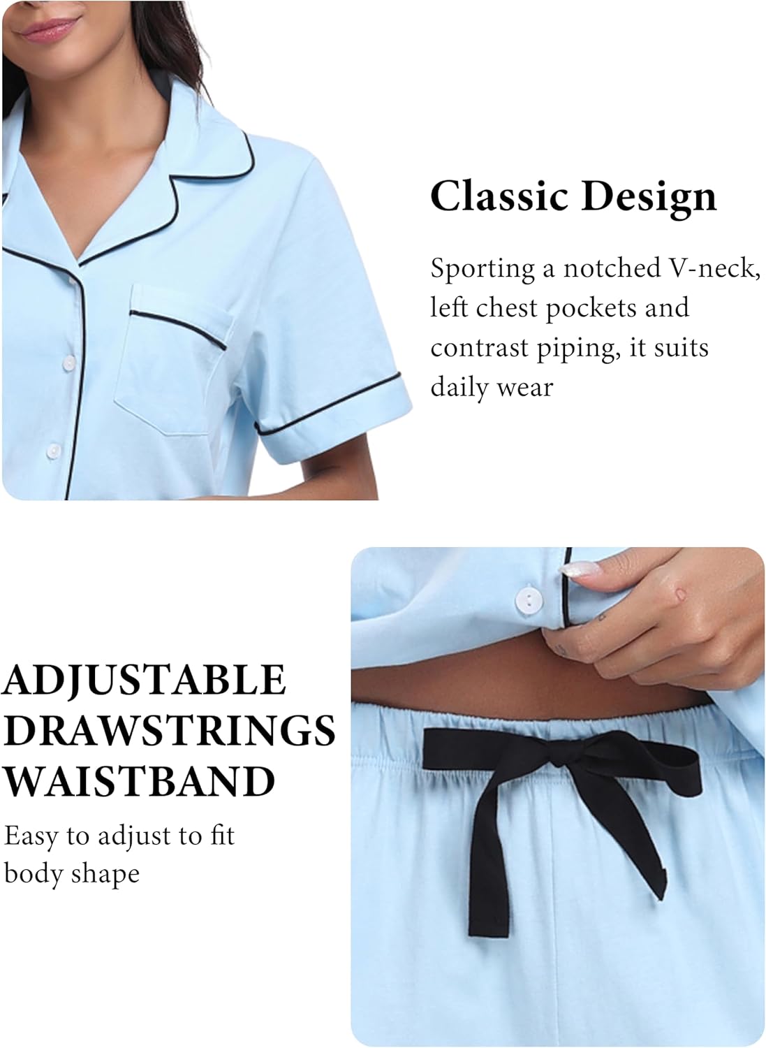 EA'S SECRET 100% Cotton Pajamas for Women Set Short Sleeve Button Down Sleepwear Capri Nightwear Pjs Loungewear - Image 3